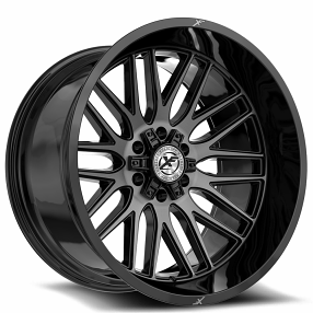 24" XF Off-Road Wheels XF-240 Gloss Black with Brushed Double Dark Tint Rims 