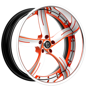 22" Lexani Forged Wheels LF-735 Nickle White with Orange Accents and Chrome Lip Rims