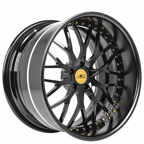 22" AC Forged Wheels ACF701 Gloss Black with Gold Rivet Three Piece Rims