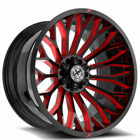 26" XF Off-Road Wheels XF-237 Gloss Black with Red Milled Rims