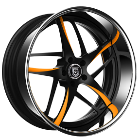 19" Lexani Forged Wheels LF-746 Bavaria Black with Orange Accents Face with Chrome Lip Rims