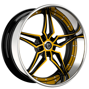 22" Lexani Forged Wheels LF-733 Insignia Yellow with Black Window Face and Chrome Lip Rims