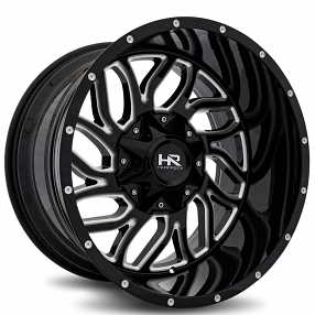 22" Hardrock Wheels H707 Destroyer Gloss Black Milled Off-Road Rims
