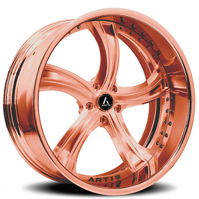 19" Artis Forged Wheels Kokomo Brushed Rose Gold Face with Rose Gold over Chrome Lip Rims