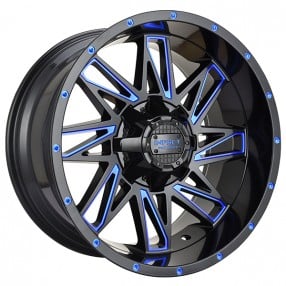 18" Impact Off-Road Wheels 814 Gloss Black with Blue Milled Rims