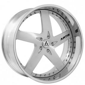 22" Artis Forged Wheels Bullet Brushed Silver Face with Chrome Lip Rims